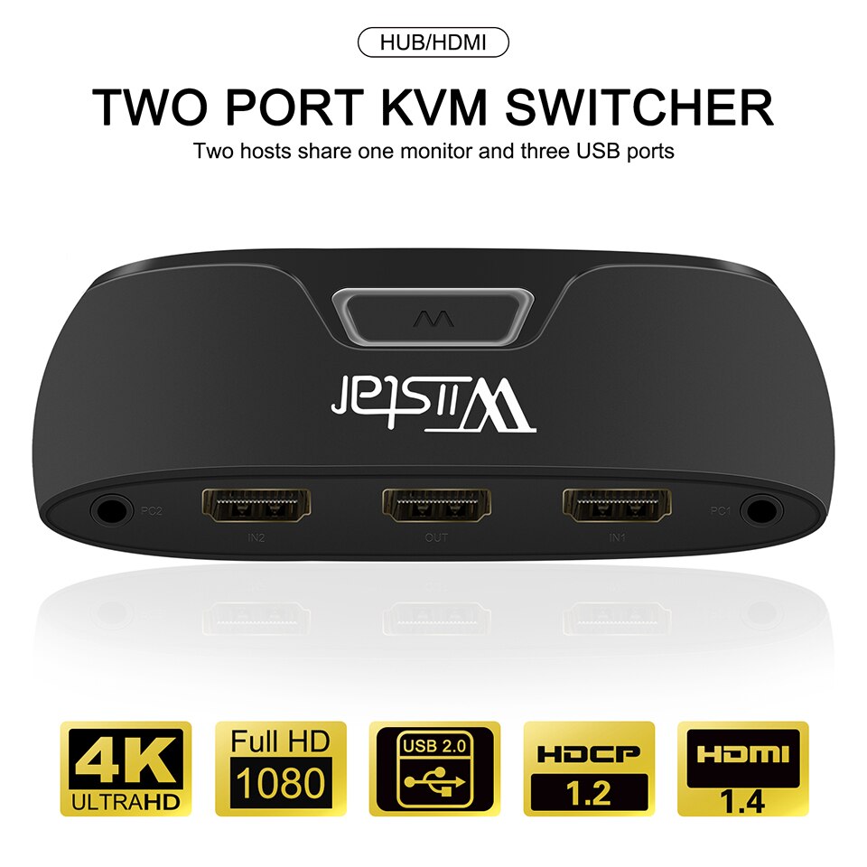 KVM ġ HDMI 2 Ʈ, 4K USB, 2  1  ڽ, PC..